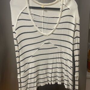 Free People Cream and Black Striped Tunic